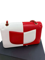 Chanel Lambskin Geometric Colorblock Medium Double Flap Red White