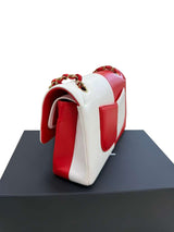 Chanel Lambskin Geometric Colorblock Medium Double Flap Red White