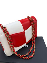 Chanel Lambskin Geometric Colorblock Medium Double Flap Red White