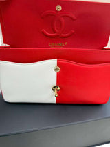 Chanel Lambskin Geometric Colorblock Medium Double Flap Red White