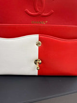 Chanel Lambskin Geometric Colorblock Medium Double Flap Red White
