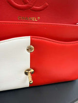 Chanel Lambskin Geometric Colorblock Medium Double Flap Red White