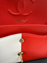 Chanel Lambskin Geometric Colorblock Medium Double Flap Red White
