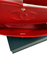 Chanel Lambskin Geometric Colorblock Medium Double Flap Red White