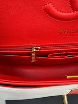 Chanel Lambskin Geometric Colorblock Medium Double Flap Red White