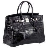Hermes Birkin 35 Black Shiny Porosus Crocodile Palladium Hardware Handbag