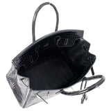 Hermes Birkin 35 Black Shiny Porosus Crocodile Palladium Hardware Handbag