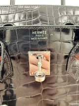 Hermes Birkin 35 Black Shiny Porosus Crocodile Palladium Hardware Handbag