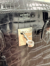 Hermes Birkin 35 Black Shiny Porosus Crocodile Palladium Hardware Handbag