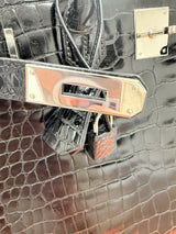 Hermes Birkin 35 Black Shiny Porosus Crocodile Palladium Hardware Handbag