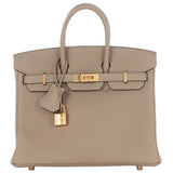 Hermes Birkin 25 Gris Tourterelle Togo Leather With Gold Hardware Handbag