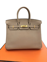 Hermes Birkin 25 Gris Tourterelle Togo Leather With Gold Hardware Handbag