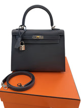 Hermès Kelly Sellier 25 Ardoise Epsom Leather Electrum Hardware Handbag