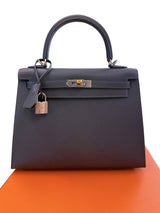Hermès Kelly Sellier 25 Ardoise Epsom Leather Electrum Hardware Handbag