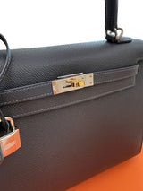 Hermès Kelly Sellier 25 Ardoise Epsom Leather Electrum Hardware Handbag