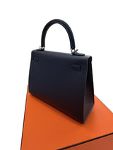 Hermès Kelly Sellier 25 Ardoise Epsom Leather Electrum Hardware Handbag