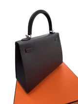 Hermès Kelly Sellier 25 Ardoise Epsom Leather Electrum Hardware Handbag