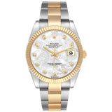 Rolex Datejust 41mm Gold/Steel White MOP Diamond Dial Fluted Bezel Watch 126333