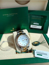 Rolex Datejust 41mm Gold/Steel White MOP Diamond Dial Fluted Bezel Watch 126333
