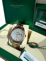 Rolex Datejust 41mm Gold/Steel White MOP Diamond Dial Fluted Bezel Watch 126333
