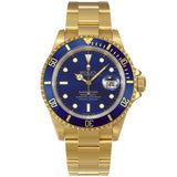 Rolex Submariner Date Yellow Gold Sunburst Blue Tritium Dial Men's Watch 16618