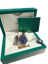 Rolex Submariner Date Yellow Gold Sunburst Blue Tritium Dial Men's Watch 16618