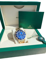 Rolex Submariner Date Yellow Gold Sunburst Blue Tritium Dial Men's Watch 16618