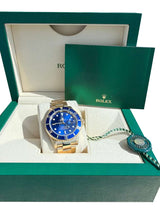 Rolex Submariner Date Yellow Gold Sunburst Blue Tritium Dial Men's Watch 16618