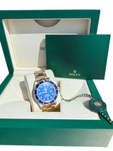 Rolex Submariner Date Yellow Gold Sunburst Blue Tritium Dial Men's Watch 16618
