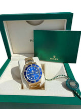 Rolex Submariner Date Yellow Gold Sunburst Blue Tritium Dial Men's Watch 16618
