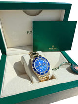 Rolex Submariner Date Yellow Gold Sunburst Blue Tritium Dial Men's Watch 16618