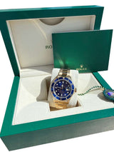 Rolex Submariner Date Yellow Gold Sunburst Blue Tritium Dial Men's Watch 16618