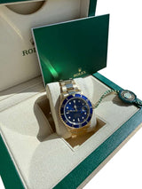 Rolex Submariner Date Yellow Gold Sunburst Blue Tritium Dial Men's Watch 16618
