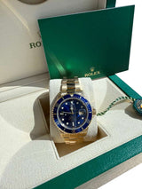 Rolex Submariner Date Yellow Gold Sunburst Blue Tritium Dial Men's Watch 16618