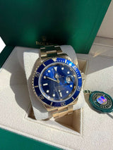Rolex Submariner Date Yellow Gold Sunburst Blue Tritium Dial Men's Watch 16618