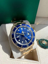 Rolex Submariner Date Yellow Gold Sunburst Blue Tritium Dial Men's Watch 16618