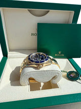 Rolex Submariner Date Yellow Gold Sunburst Blue Tritium Dial Men's Watch 16618