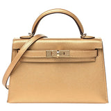 Hermes Mini Kelly Sellier 20 Dore Metallic Chevre Chamkilight Leather Handbag