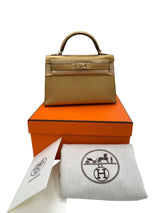Hermes Mini Kelly Sellier 20 Dore Metallic Chevre Chamkilight Leather Handbag