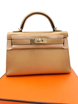 Hermes Mini Kelly Sellier 20 Dore Metallic Chevre Chamkilight Leather Handbag