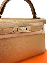Hermes Mini Kelly Sellier 20 Dore Metallic Chevre Chamkilight Leather Handbag