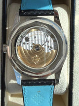 Patek Philippe Calatrava 40mm Blue Accents Black Dial White Gold Watch 6007G-011