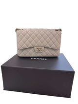 Chanel Classic Flap Medium Grey Leather CC Turn Lock Gold Tone Handbag