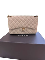 Chanel Classic Flap Medium Grey Leather CC Turn Lock Gold Tone Handbag