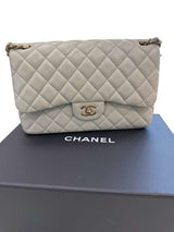 Chanel Classic Flap Medium Grey Leather CC Turn Lock Gold Tone Handbag