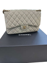 Chanel Classic Flap Medium Grey Leather CC Turn Lock Gold Tone Handbag