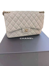 Chanel Classic Flap Medium Grey Leather CC Turn Lock Gold Tone Handbag