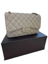 Chanel Classic Flap Medium Grey Leather CC Turn Lock Gold Tone Handbag