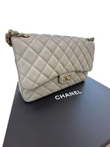 Chanel Classic Flap Medium Grey Leather CC Turn Lock Gold Tone Handbag