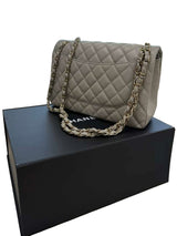 Chanel Classic Flap Medium Grey Leather CC Turn Lock Gold Tone Handbag